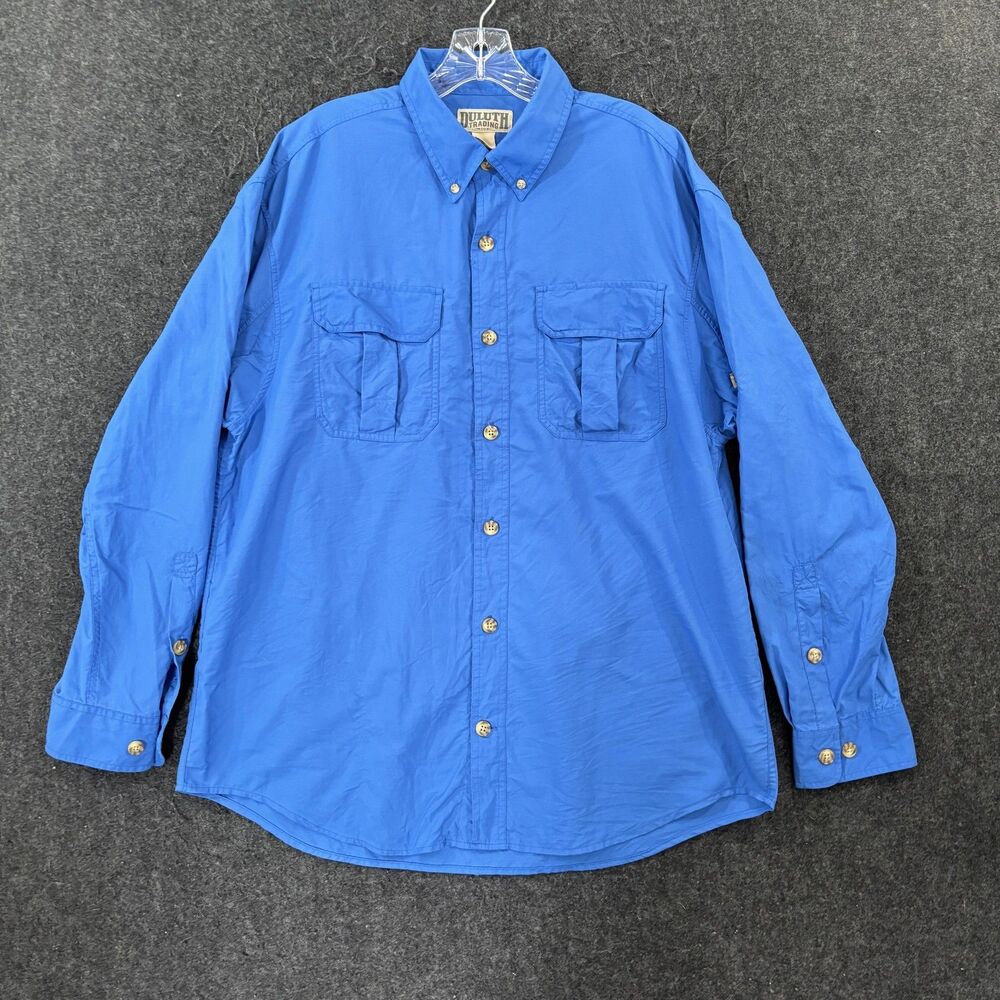 Duluth Trading Co Armachillo Shirt Men's Large Blue Pockets Outdoor Roll Sleeves